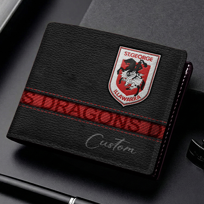 Auspiritmerch St. George Illawarra Dragons Personalized Leather Wallet Gift For Fans