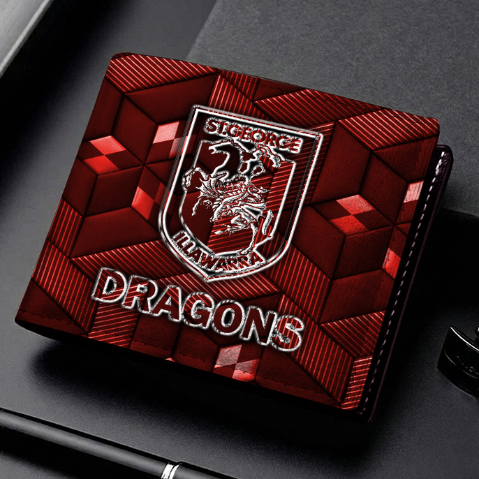 Auspiritmerch St. George Illawarra Dragons Personalized Leather Wallet Gift For Fans