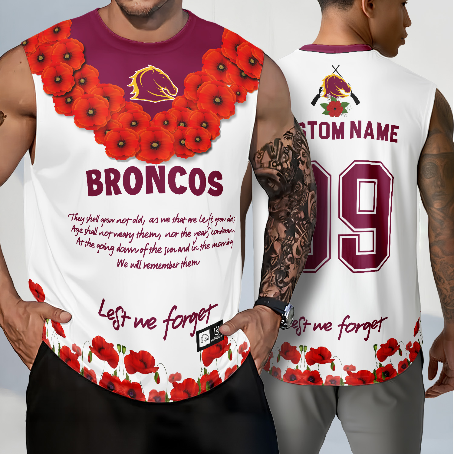 Auspiritmerch Brisbane Broncos x Anzac Day Personalized Tank Top Gift For Fans