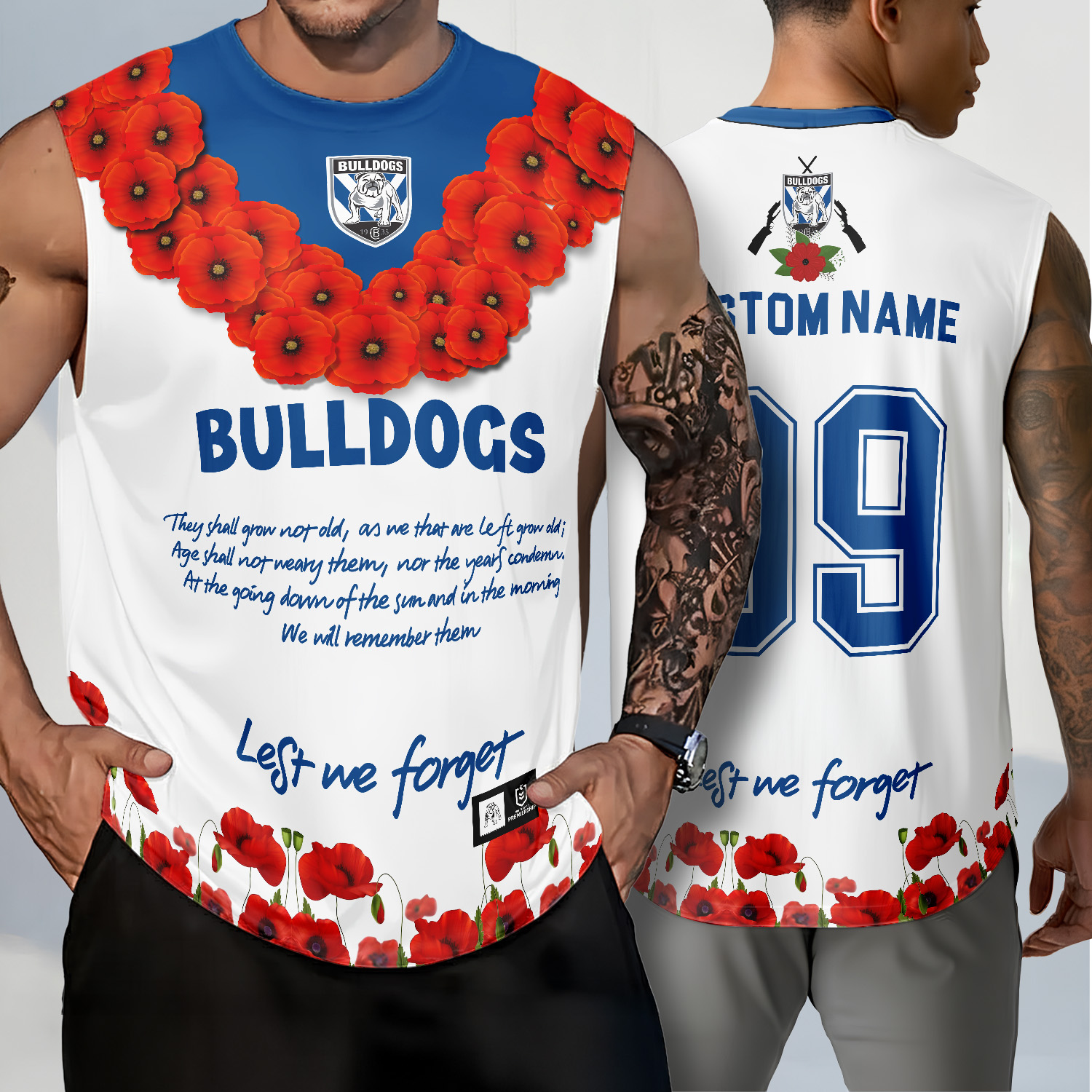 Auspiritmerch Canterbury-Bankstown Bulldogs x Anzac Day Personalized Tank Top Gift For Fans