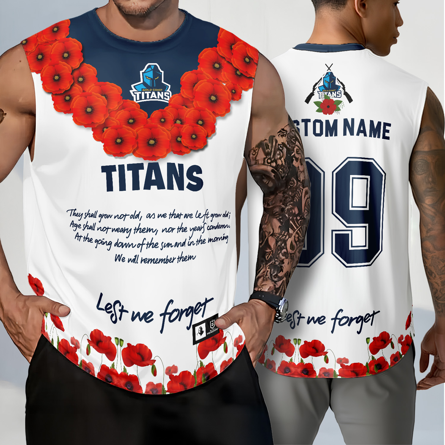 Auspiritmerch Gold Coast Titans x Anzac Day Personalized Tank Top Gift For Fans