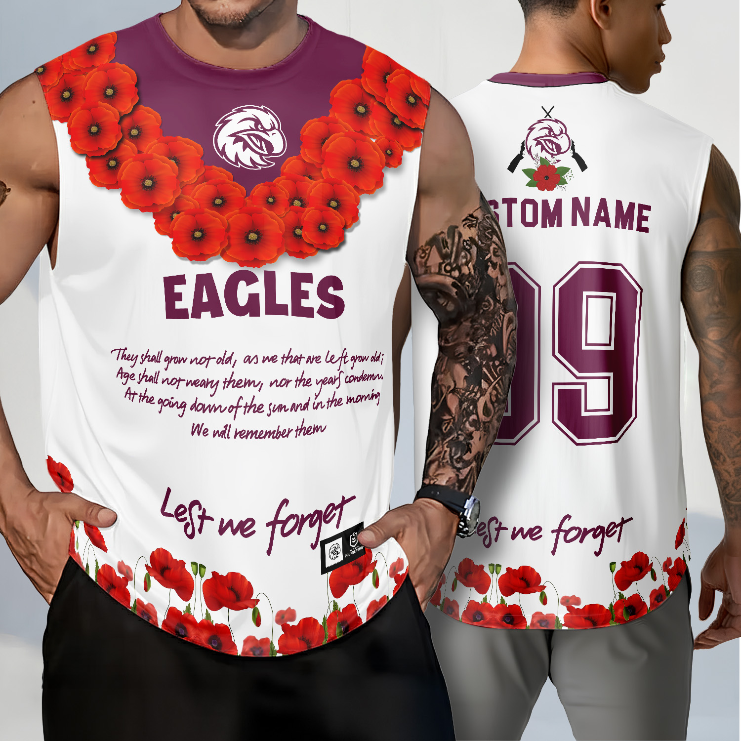 Auspiritmerch Manly Warringah Sea Eagles x Anzac Day Personalized Tank Top Gift For Fans
