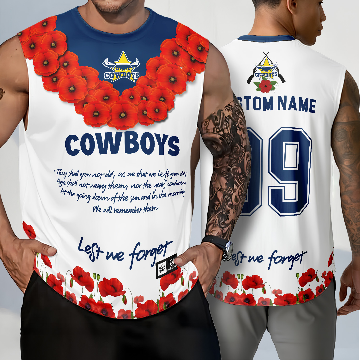 Auspiritmerch North Queensland Cowboys x Anzac Day Personalized Tank Top Gift For Fans
