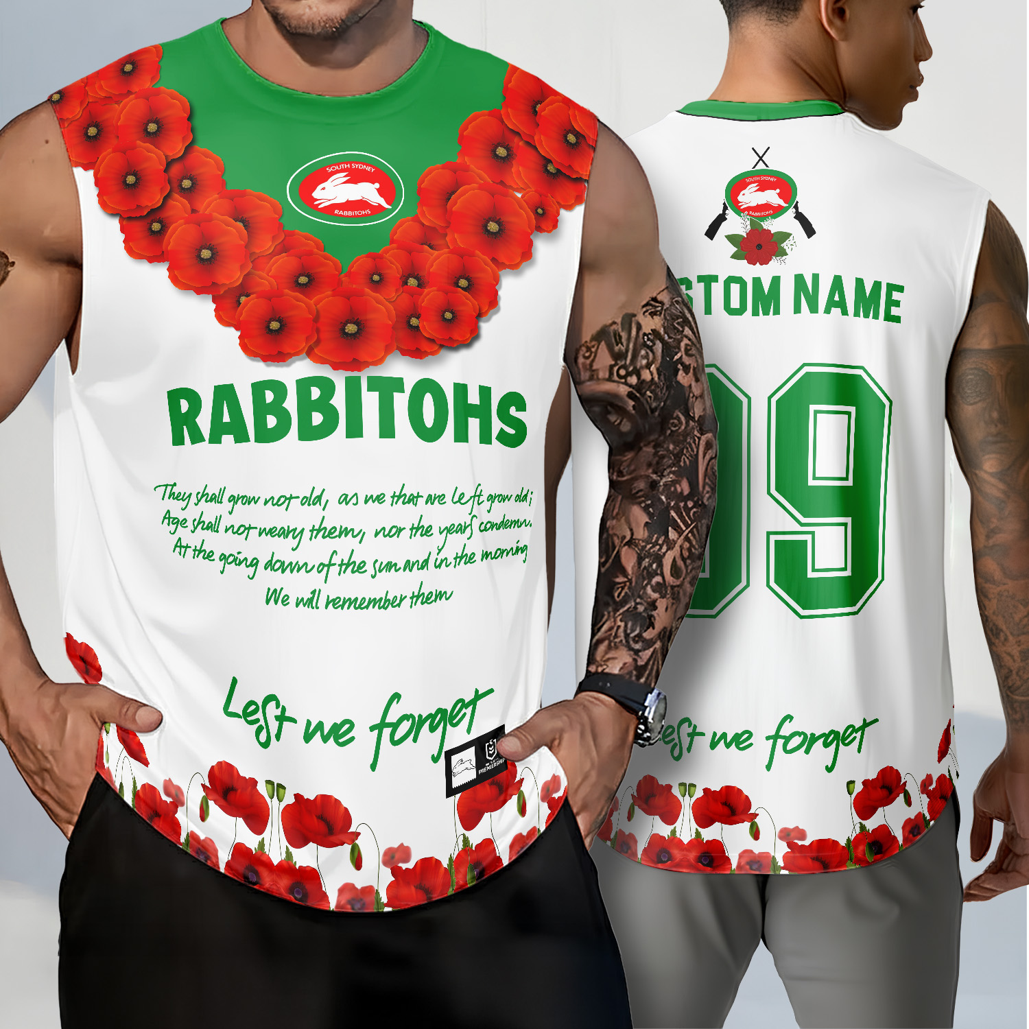 Auspiritmerch South Sydney Rabbitohs x Anzac Day Personalized Tank Top Gift For Fans