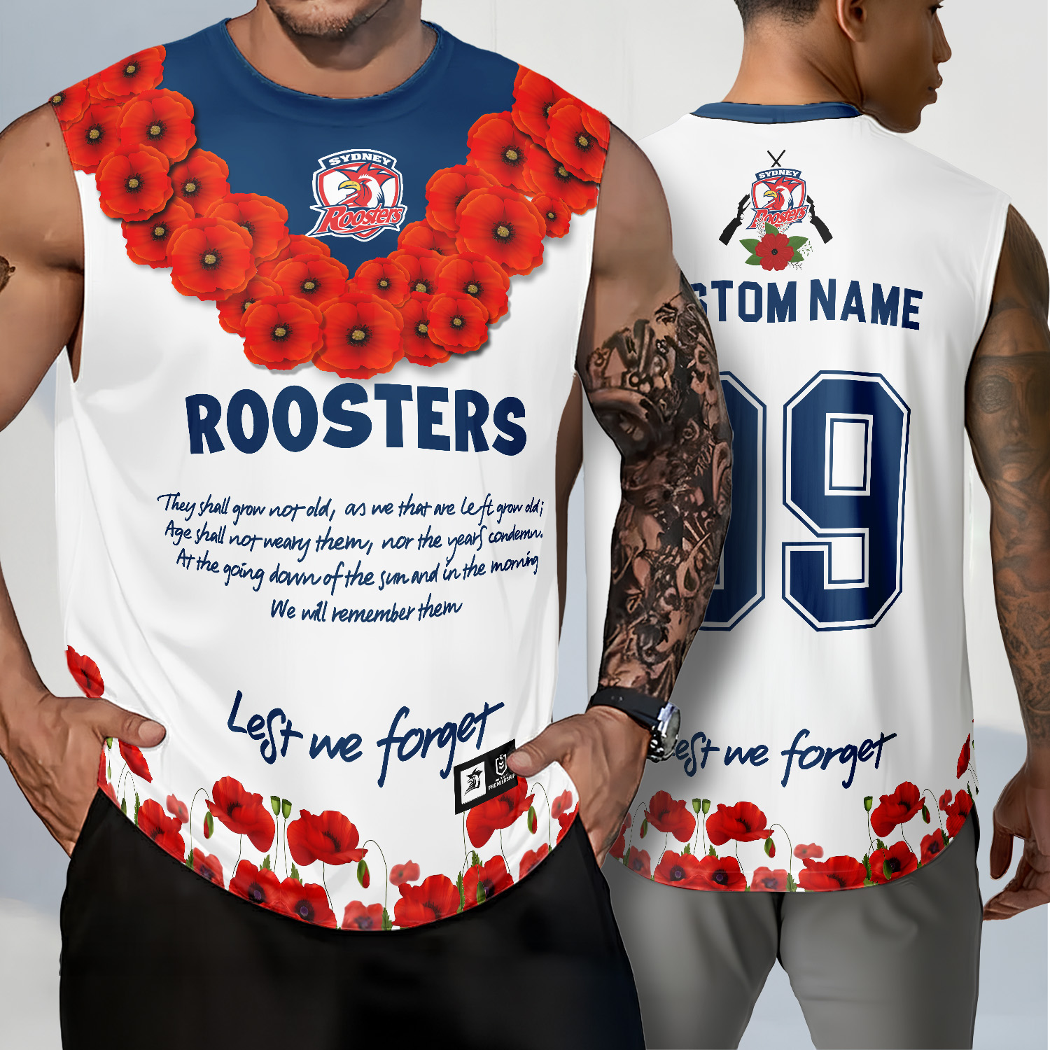 Auspiritmerch Sydney Roosters x Anzac Day Personalized Tank Top Gift For Fans