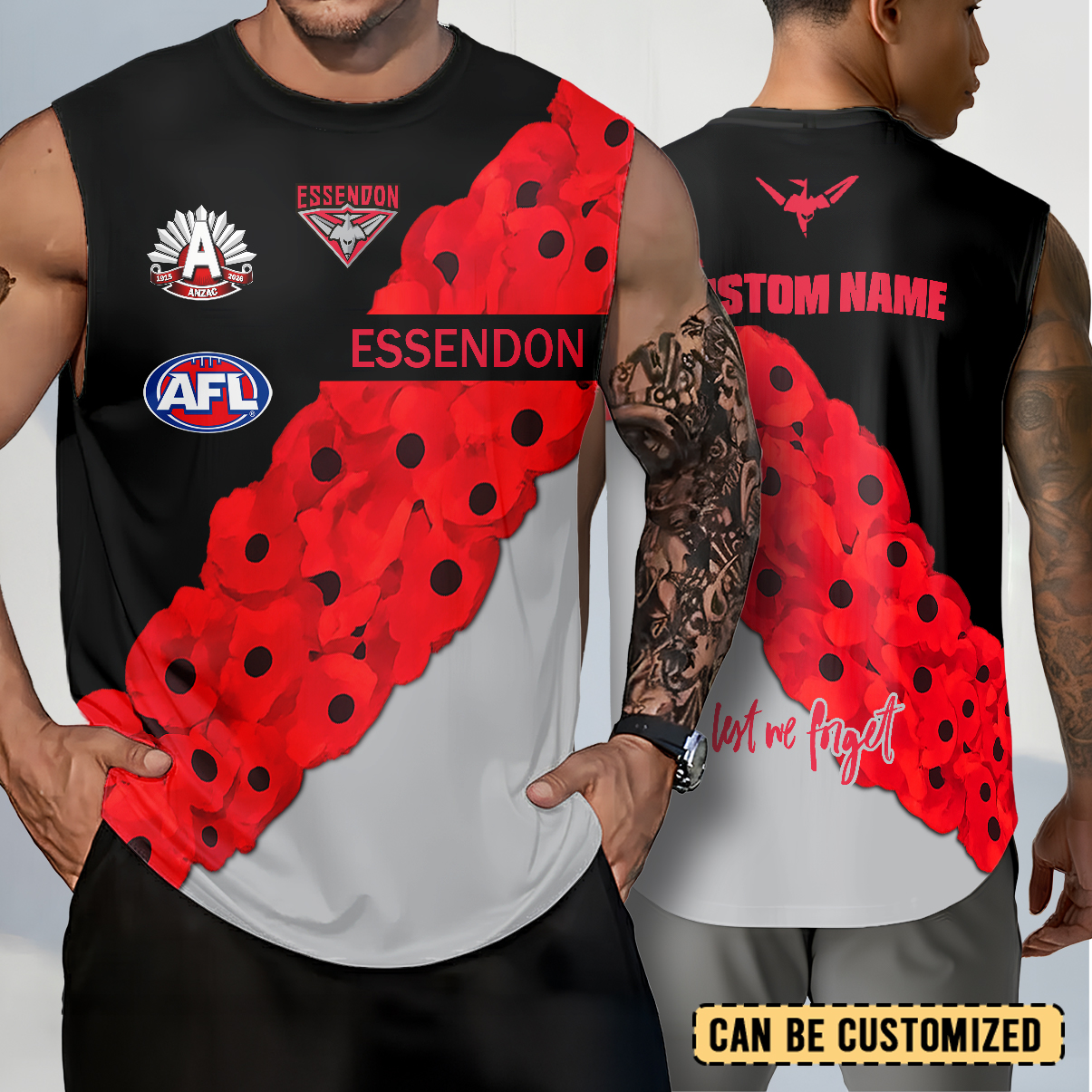 Auspiritmerch Essendon x Anzac Day Personalized Tank Top Gift For Fans