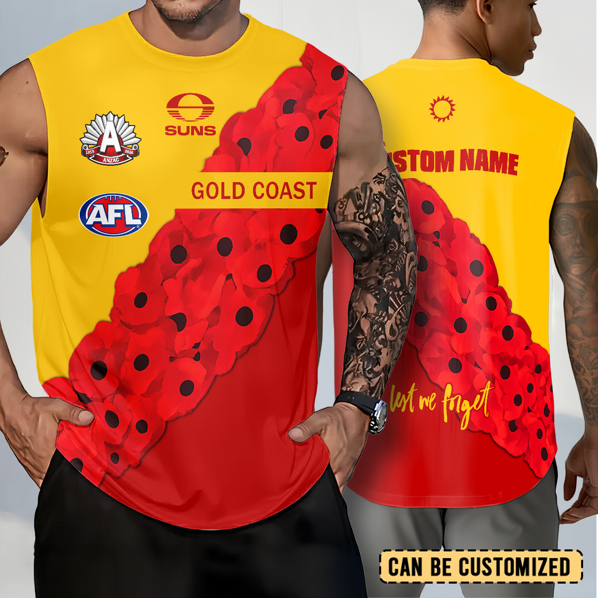 Auspiritmerch Gold Coast Suns x Anzac Day Personalized Tank Top Gift For Fans