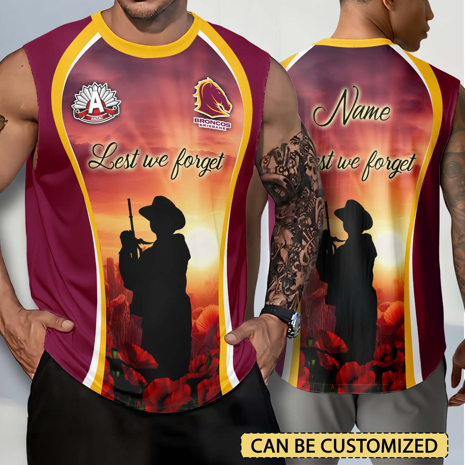 Auspiritmerch Brisbane Broncos x Anzac Day Personalized Tank Top Gift For Fans