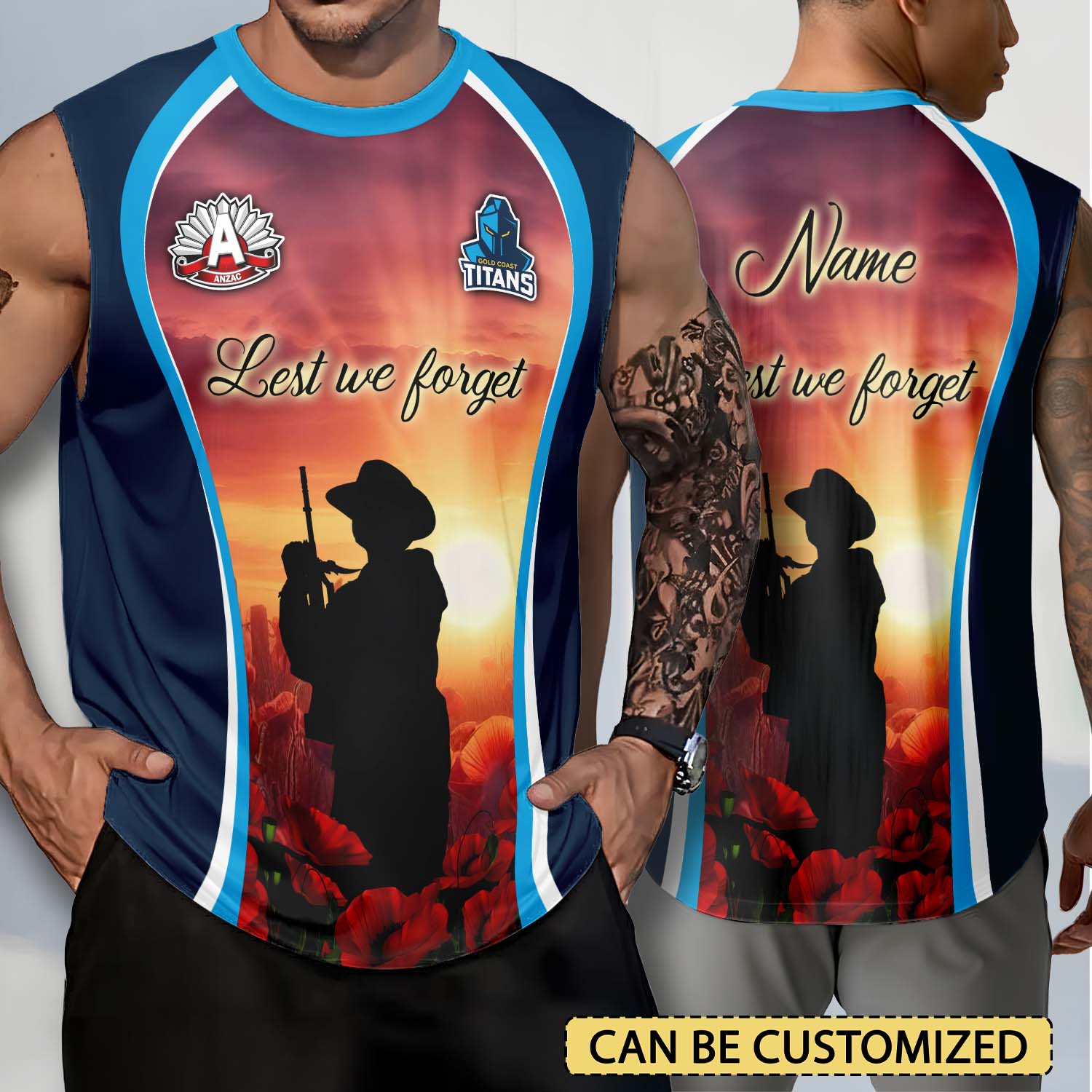 Auspiritmerch Gold Coast Titans x Anzac Day Personalized Tank Top Gift For Fans