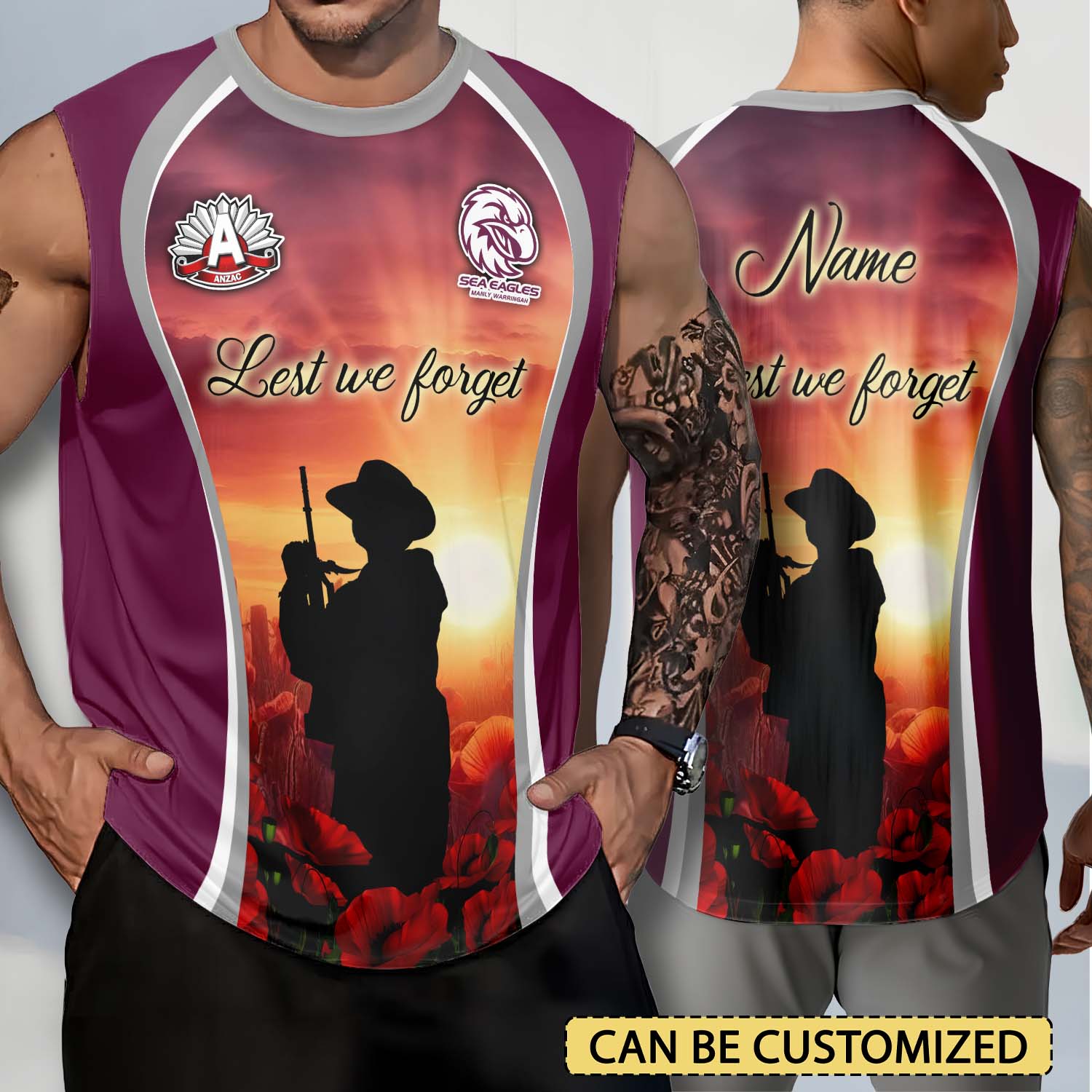 Auspiritmerch Manly Warringah Sea Eagles x Anzac Day Personalized Tank Top Gift For Fans