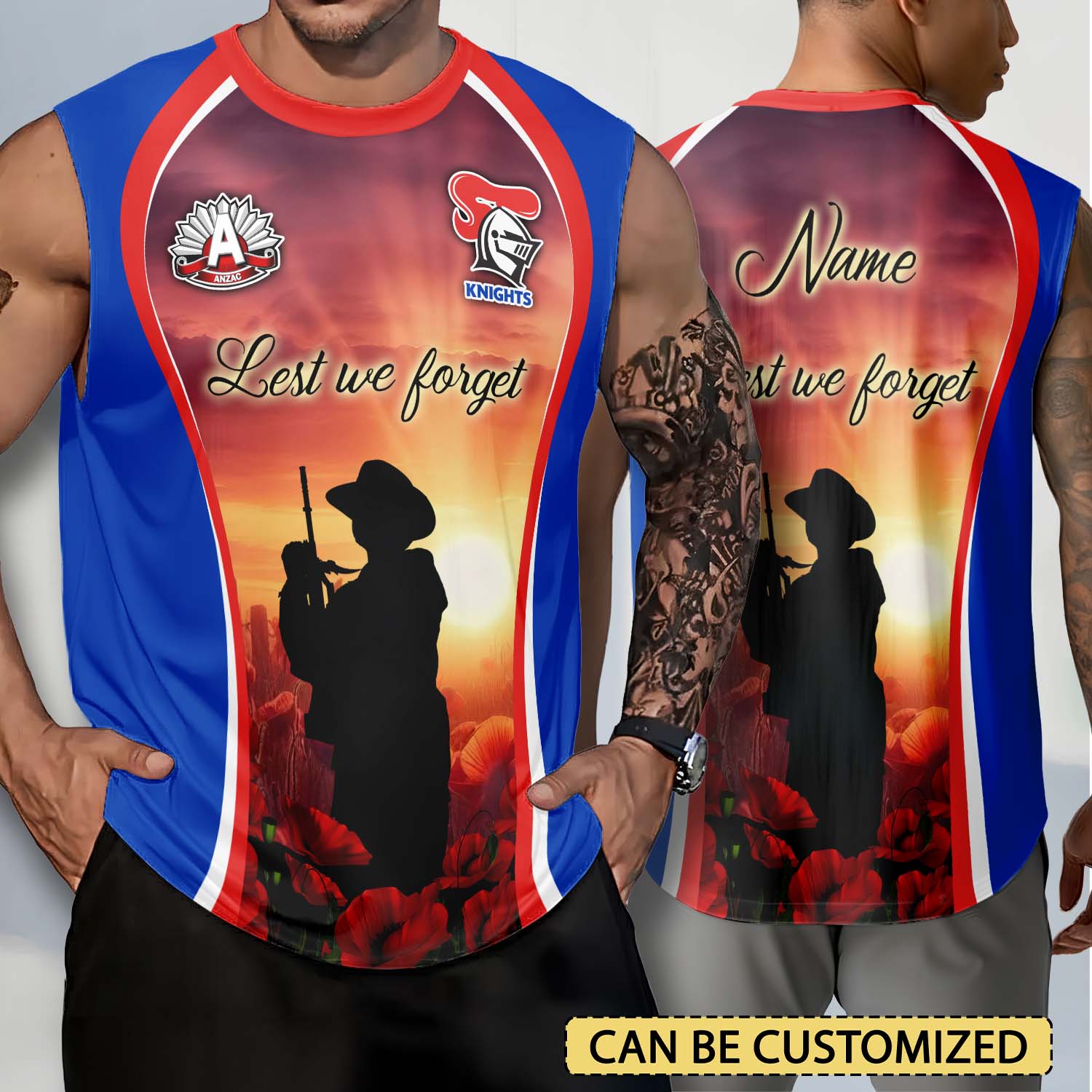 Auspiritmerch Newcastle Knights x Anzac Day Personalized Tank Top Gift For Fans