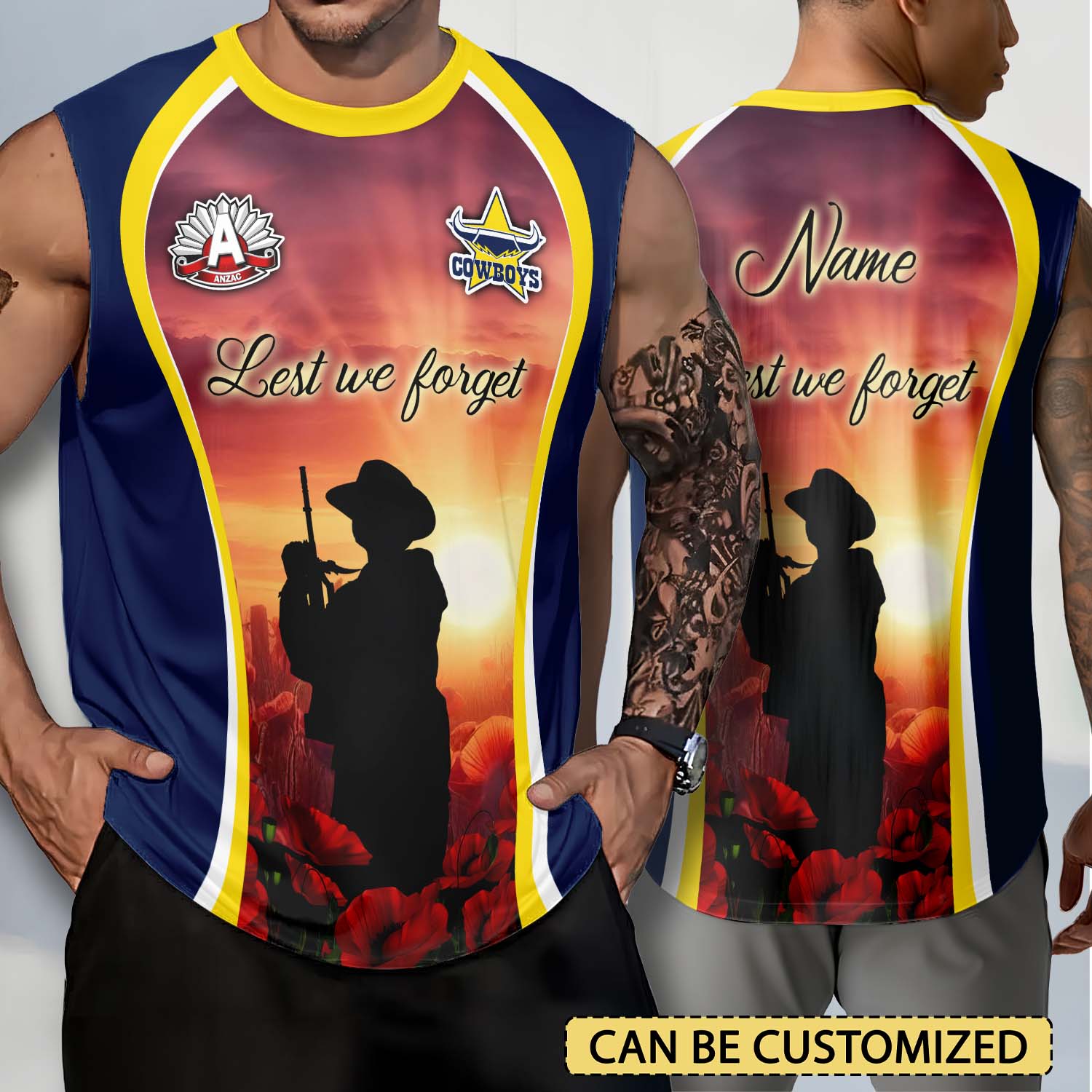 Auspiritmerch North Queensland Cowboys x Anzac Day Personalized Tank Top Gift For Fans