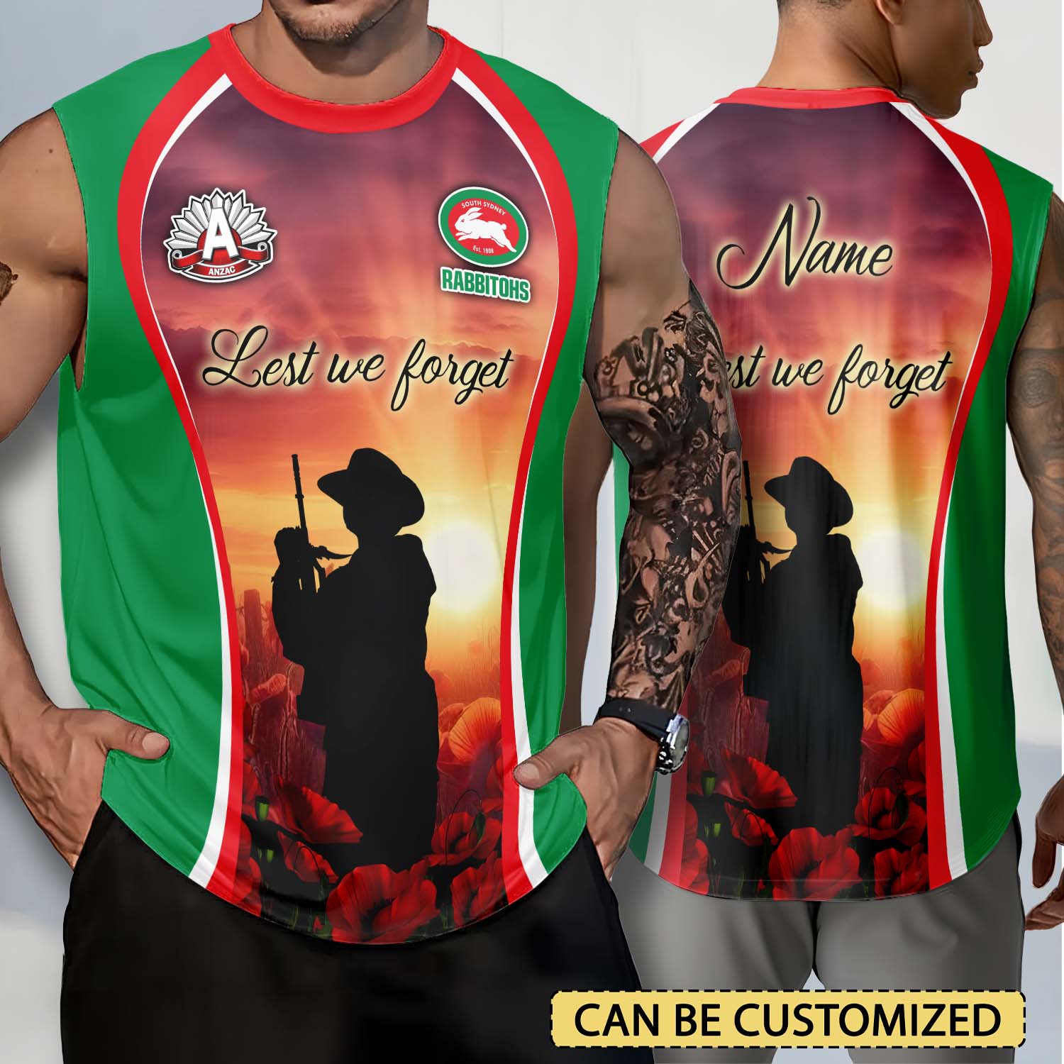 Auspiritmerch South Sydney Rabbitohs x Anzac Day Personalized Tank Top Gift For Fans