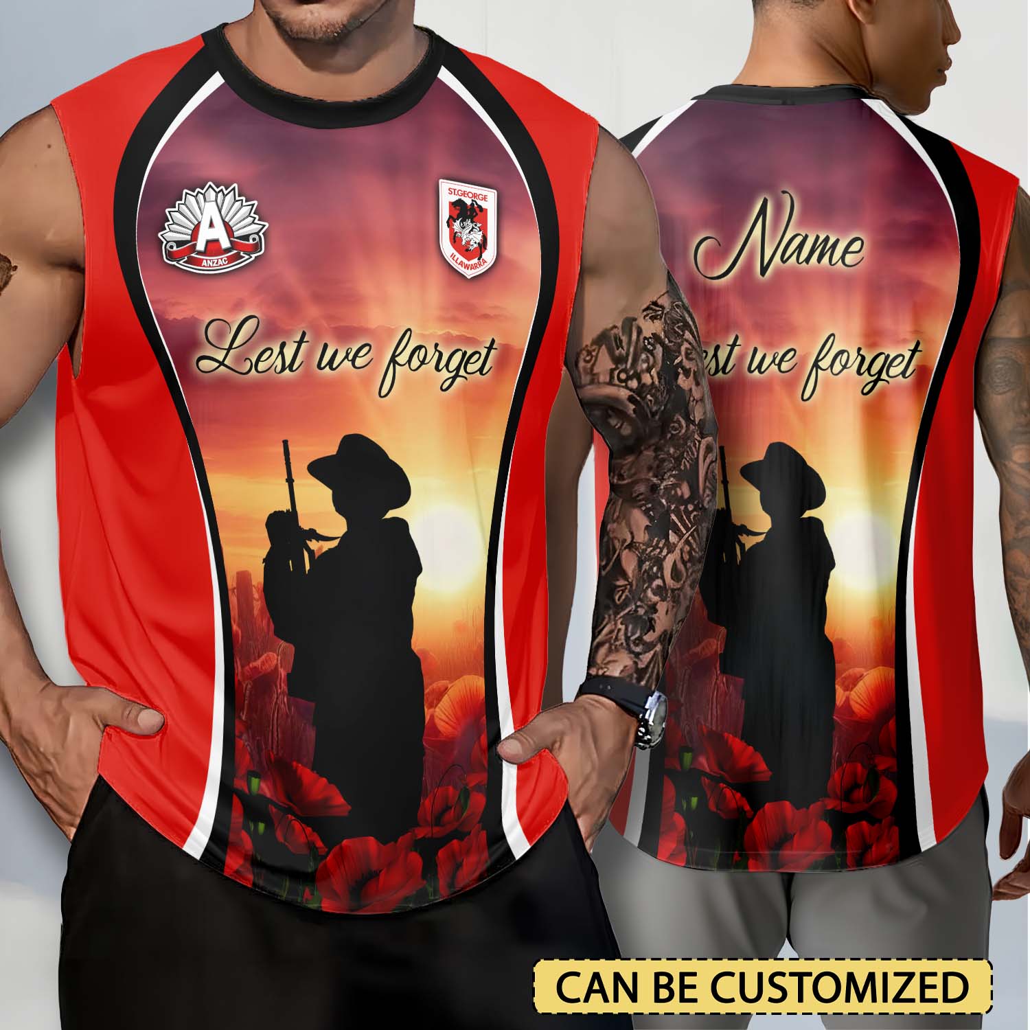 Auspiritmerch St. George Illawarra Dragons x Anzac Day Personalized Tank Top Gift For Fans
