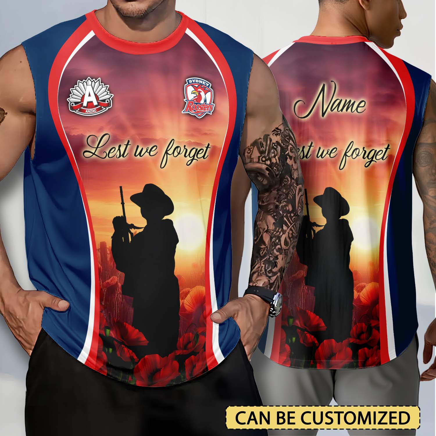 Auspiritmerch Sydney Roosters x Anzac Day Personalized Tank Top Gift For Fans