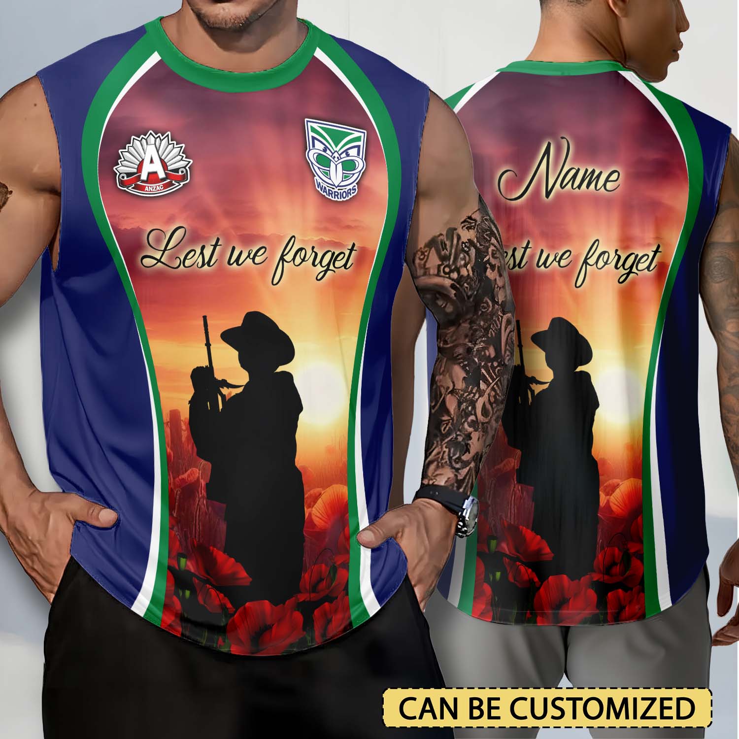 Auspiritmerch New Zealand Warriors x Anzac Day Personalized Tank Top Gift For Fans