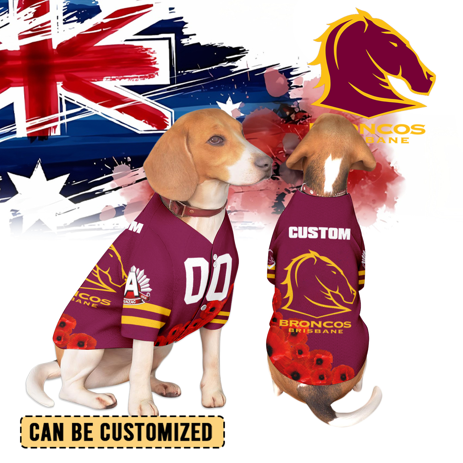 Auspiritmerch Brisbane Broncos x Anzac Day Personalized Pet Baseball Jersey Gift For Fans