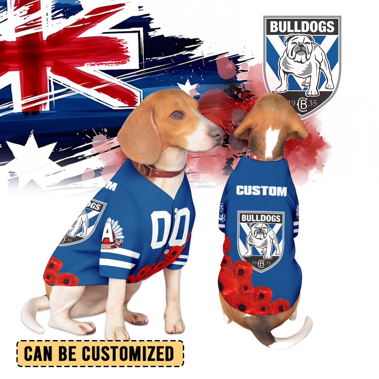 Auspiritmerch Canterbury-Bankstown Bulldogs x Anzac Day Personalized Pet Baseball Jersey Gift For Fans