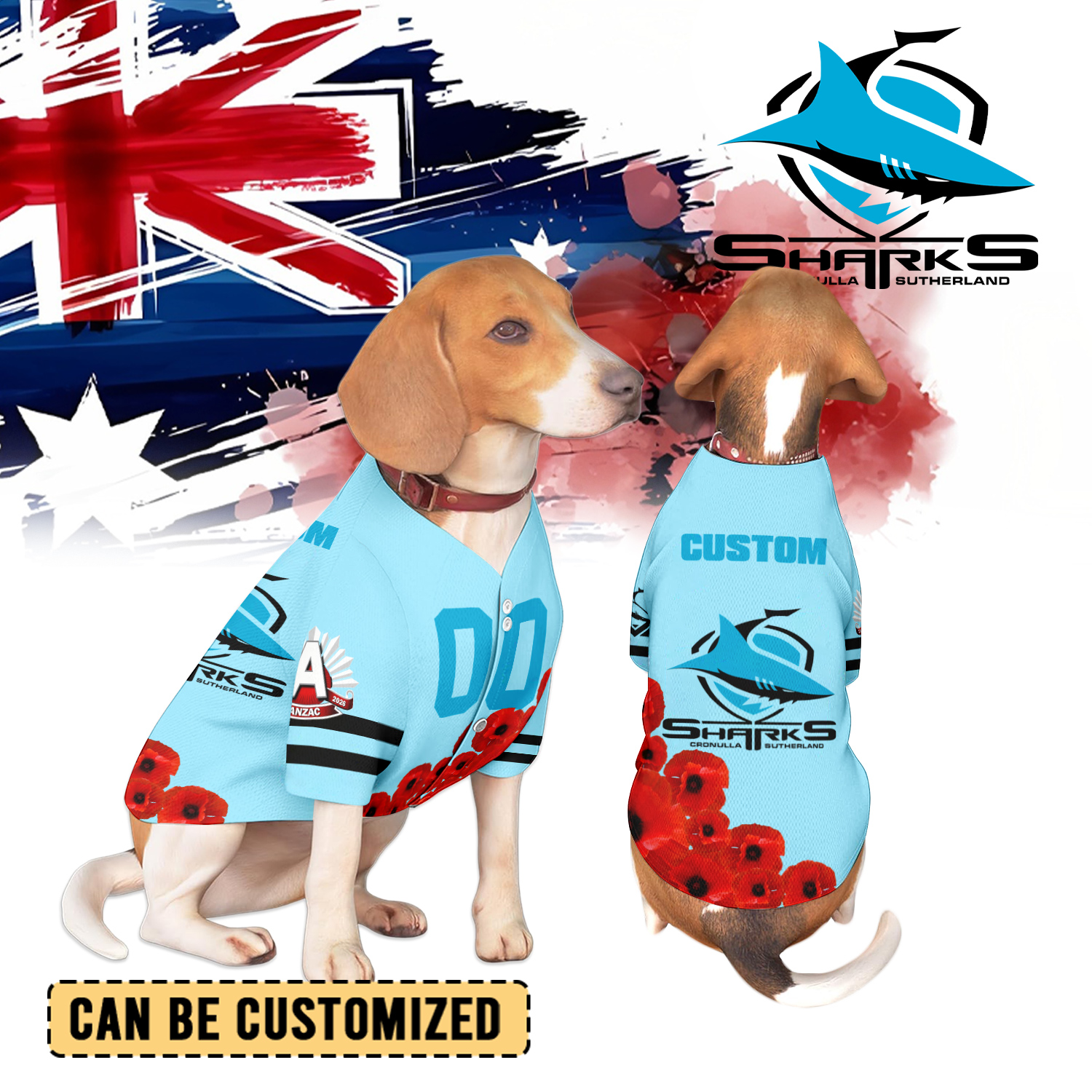 Auspiritmerch Cronulla-Sutherland Sharks x Anzac Day Personalized Pet Baseball Jersey Gift For Fans