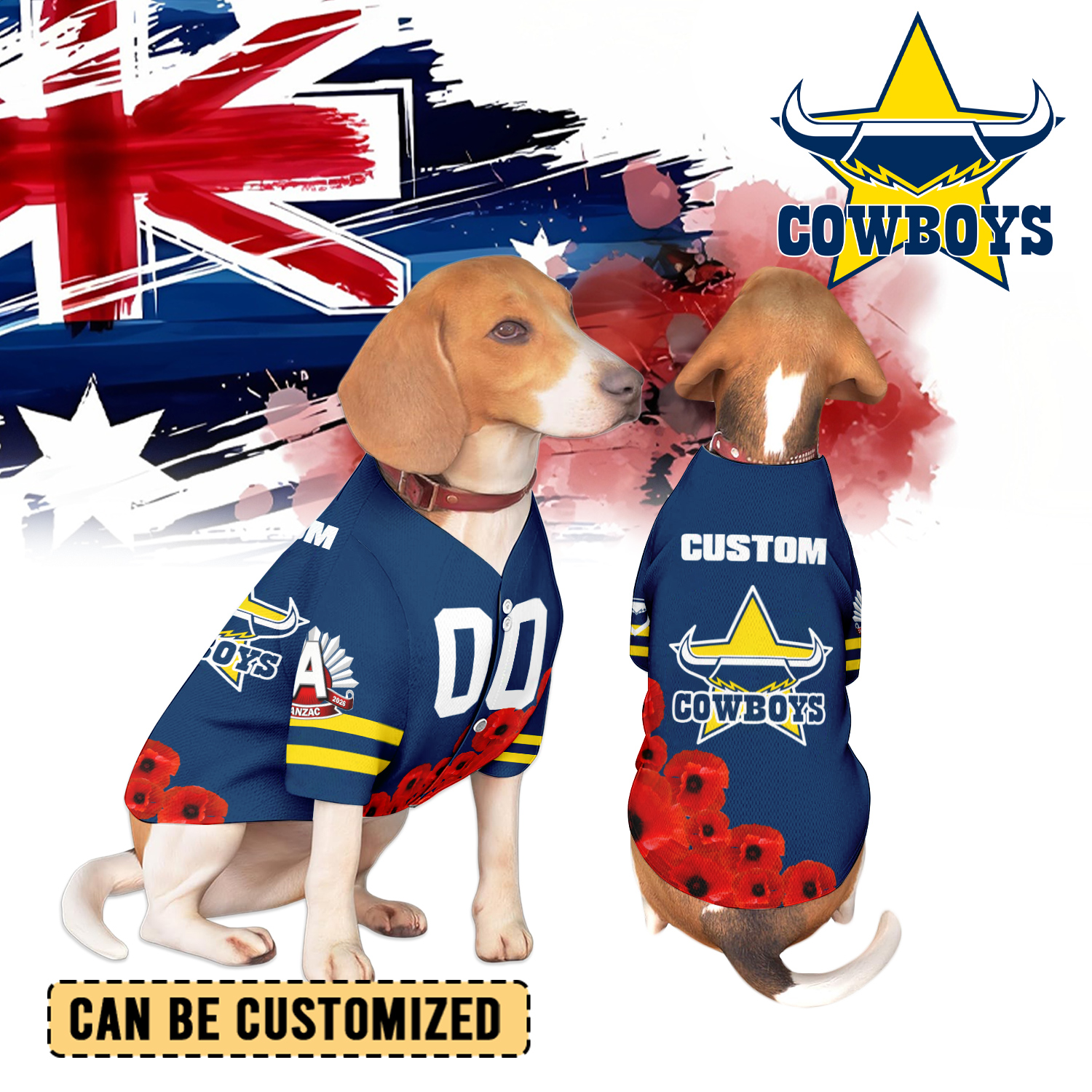 Auspiritmerch North Queensland Cowboys x Anzac Day Personalized Pet Baseball Jersey Gift For Fans