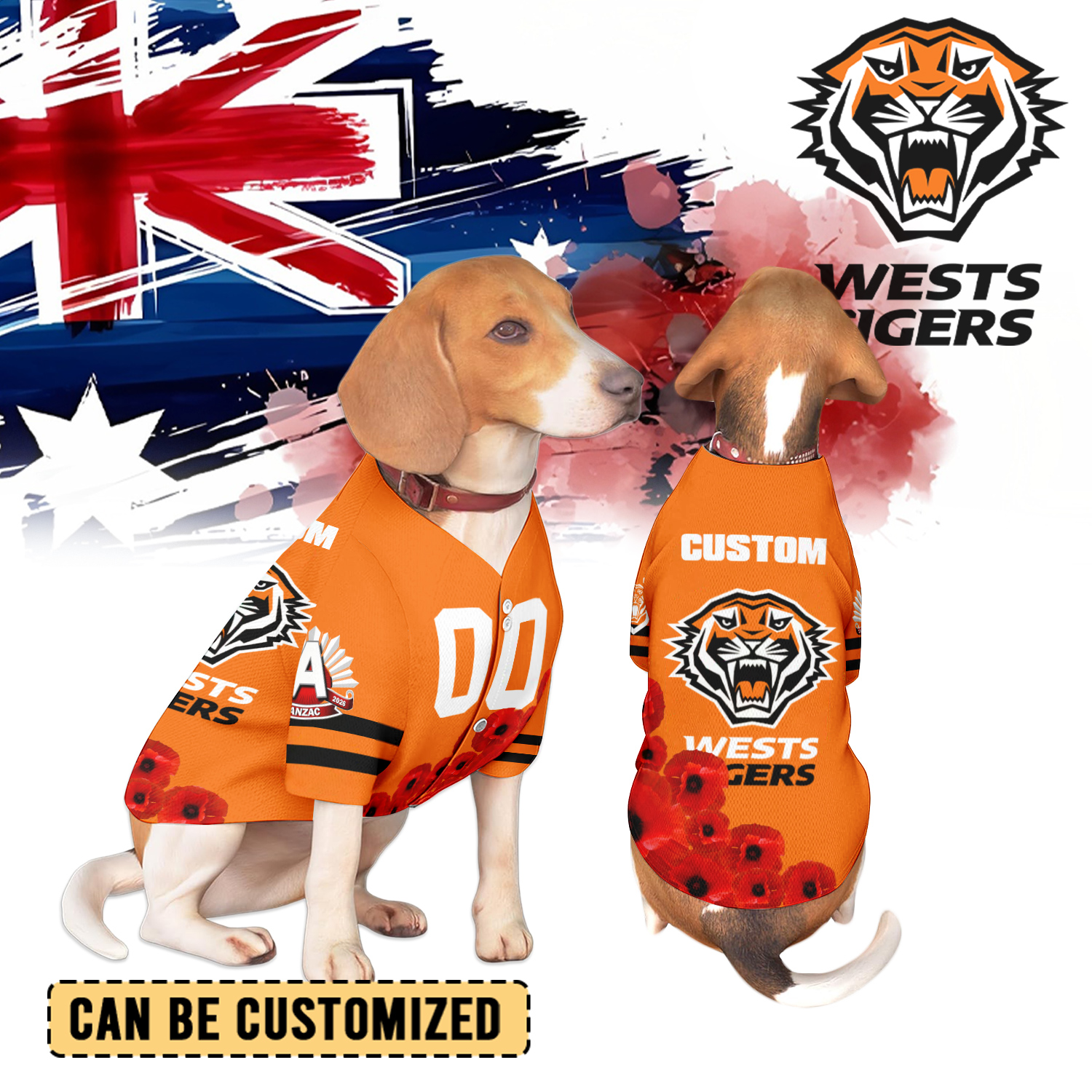 Auspiritmerch Wests Tigers x Anzac Day Personalized Pet Baseball Jersey Gift For Fans
