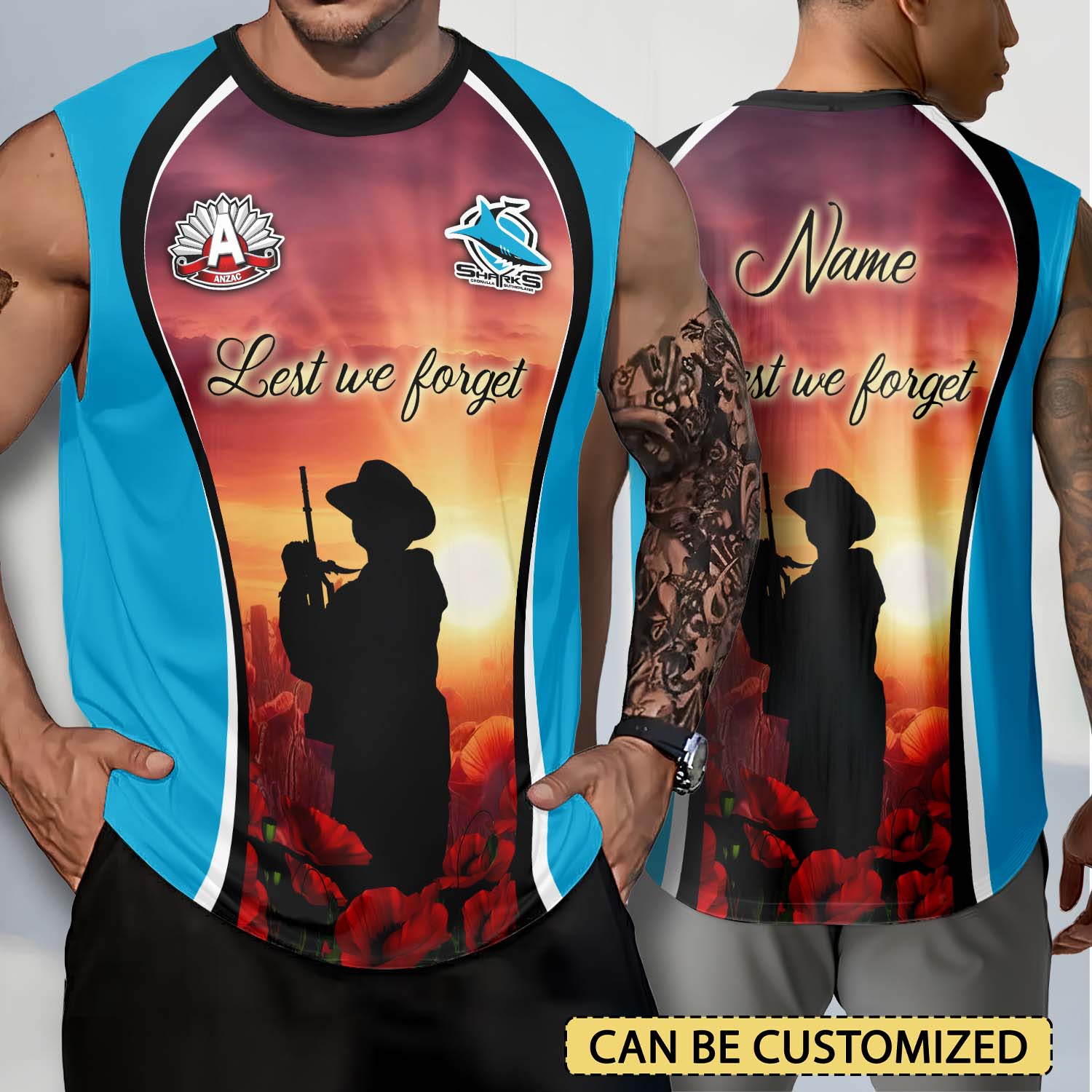 Auspiritmerch Cronulla-Sutherland Sharks x Anzac Day Personalized Tank Top Gift For Fans