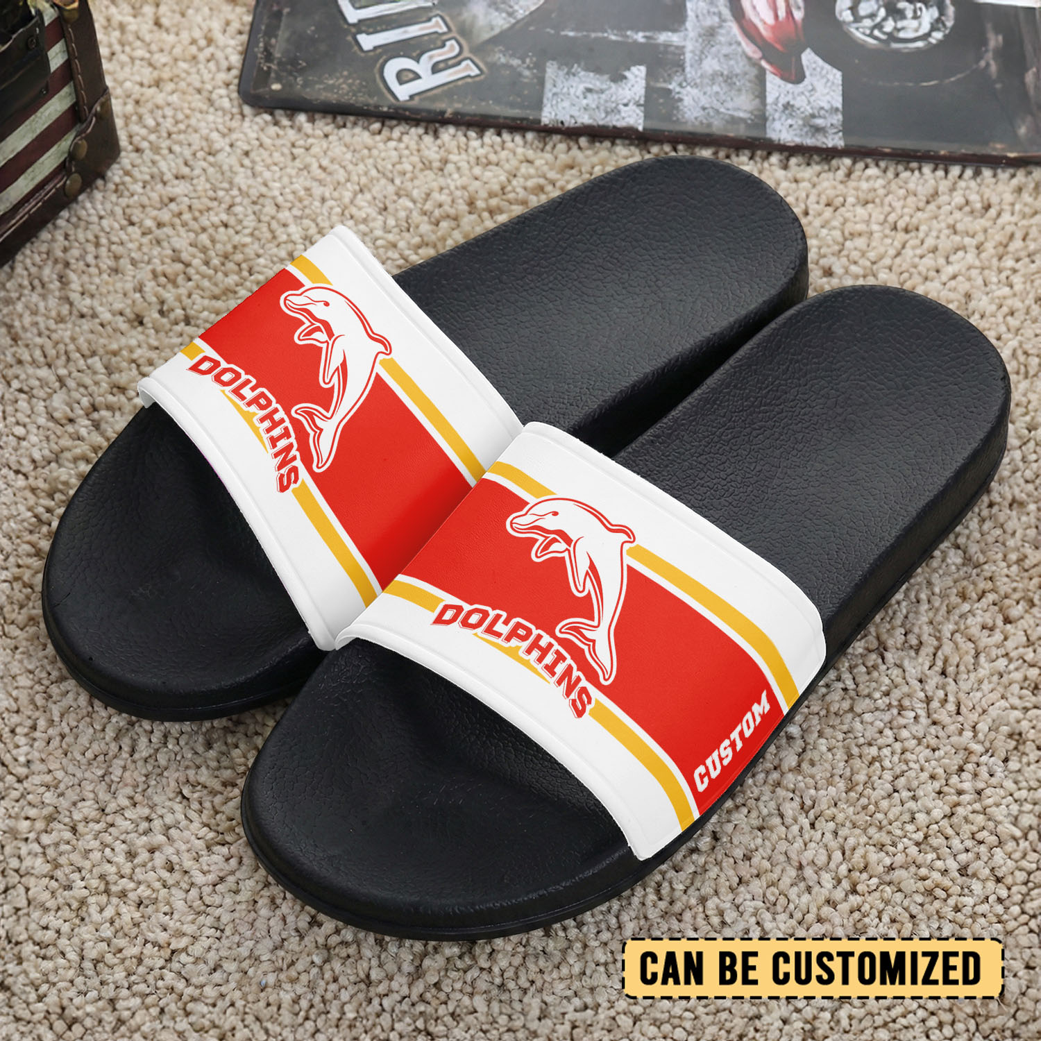 Auspiritmerch Dolphins Personalized Sports Slippers Gift For Fans