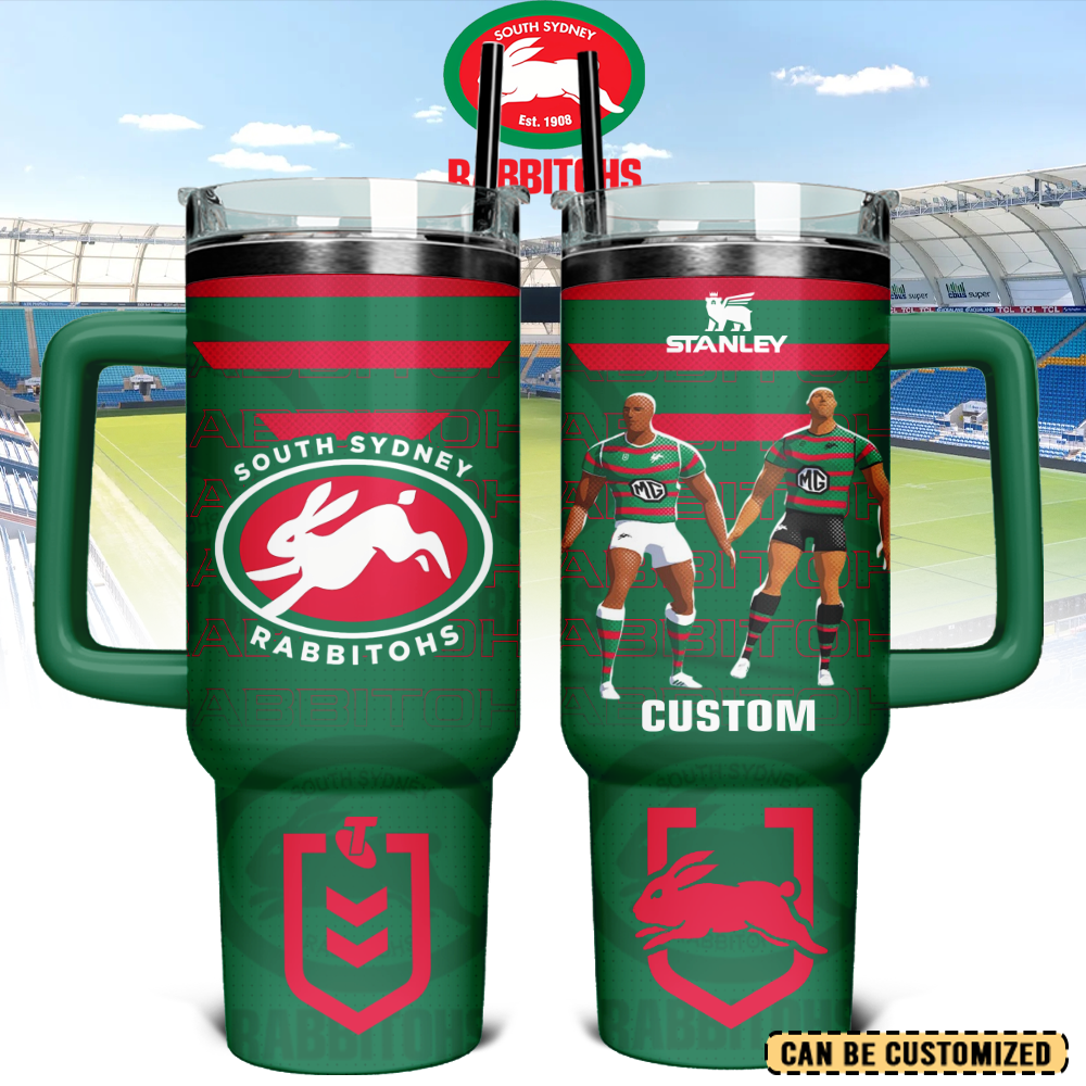 Auspiritmerch South Sydney Rabbitohs Custom Stanley Quencher 40oz Stainless Steel Tumbler With Handle