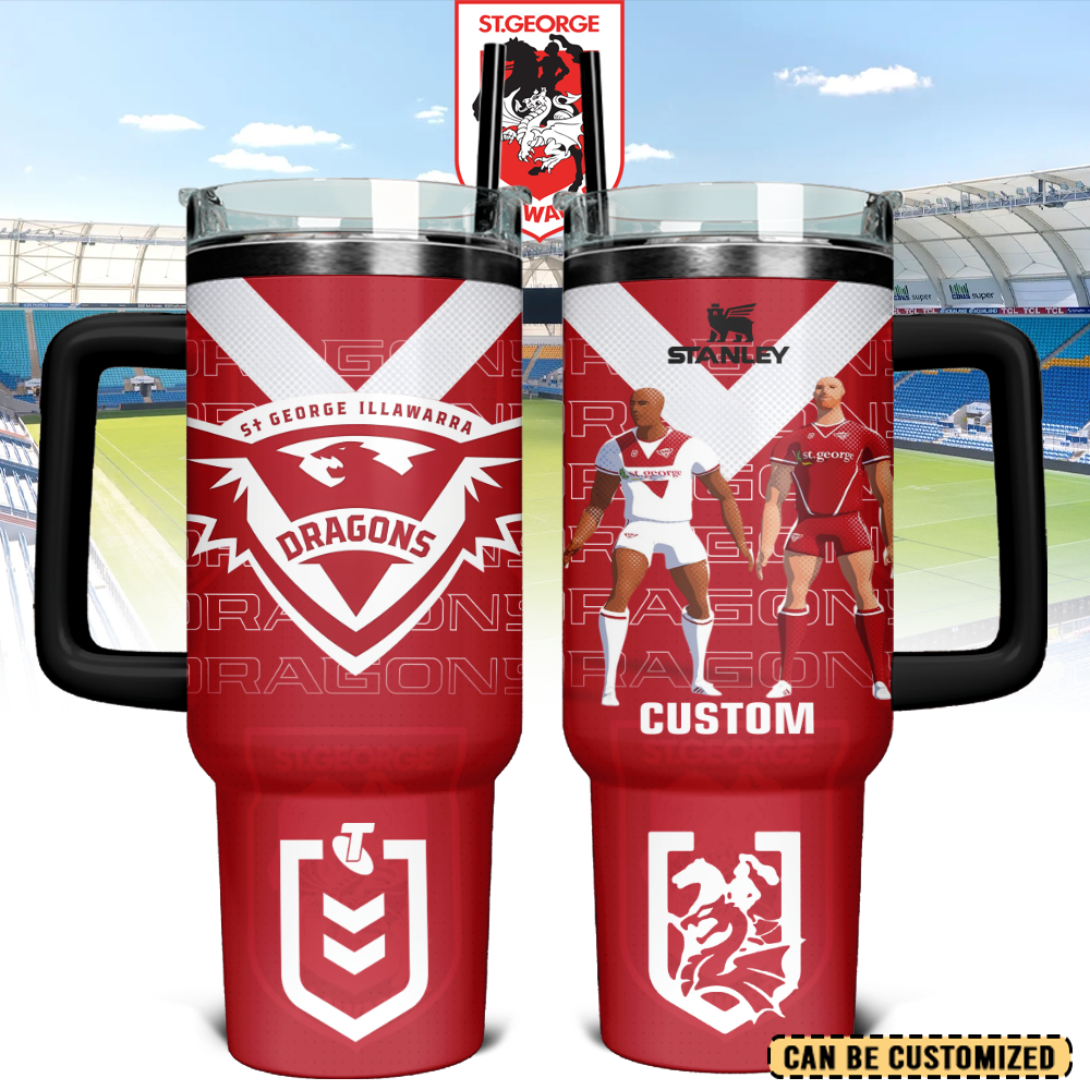 Auspiritmerch St. George Illawarra Dragons Custom Stanley Quencher 40oz Stainless Steel Tumbler With Handle