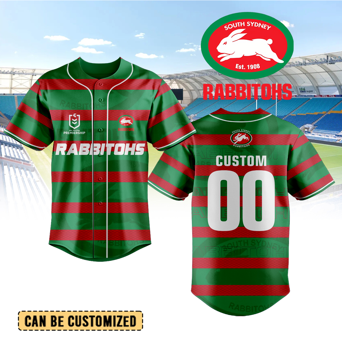 Auspiritmerch South Sydney Rabbitohs Personalized Baseball Jersey Gifts For Fans