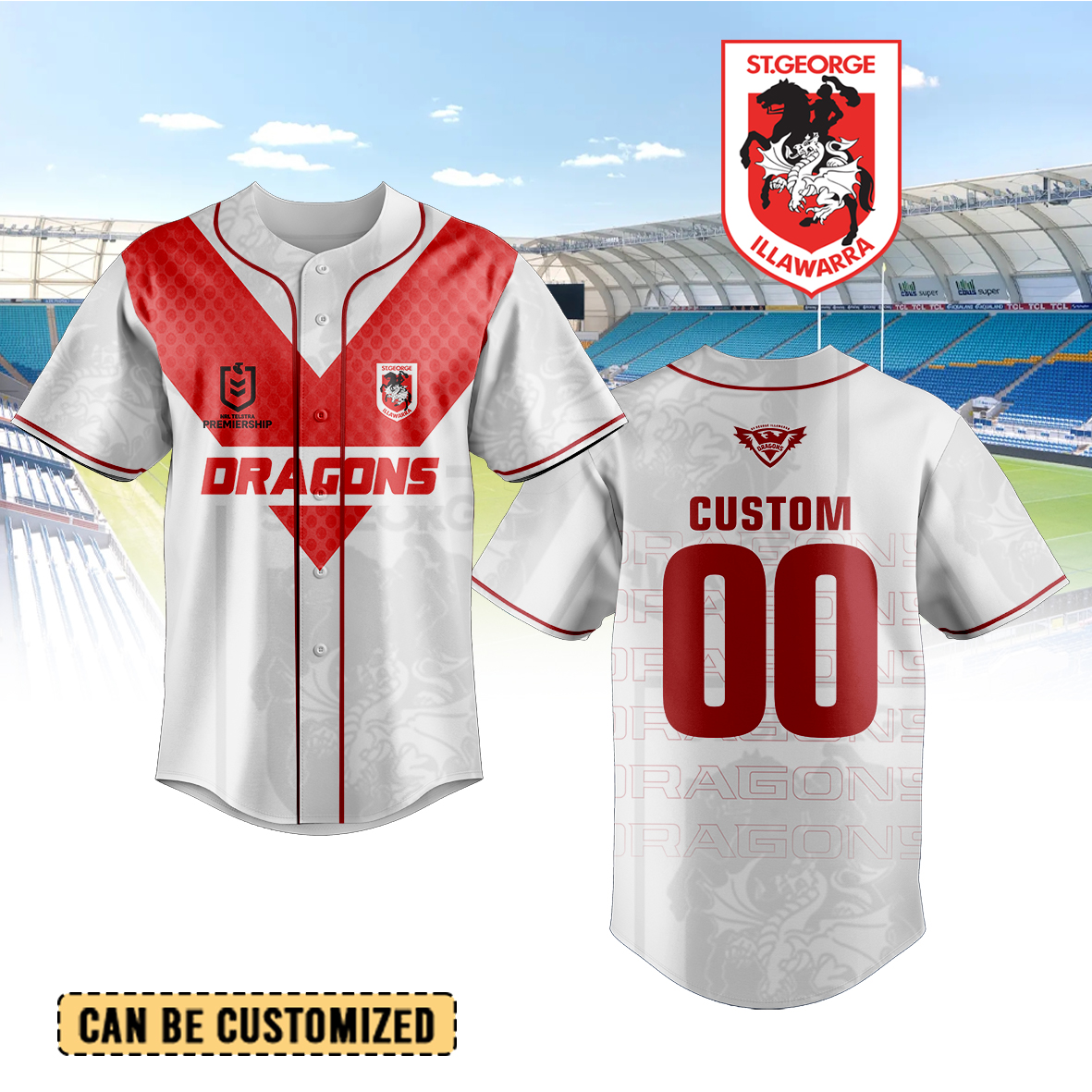 Auspiritmerch St. George Illawarra Dragons Personalized Baseball Jersey Gifts For Fans