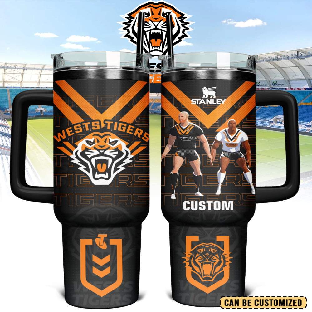 Auspiritmerch Wests Tigers Custom Stanley Quencher 40oz Stainless Steel Tumbler With Handle