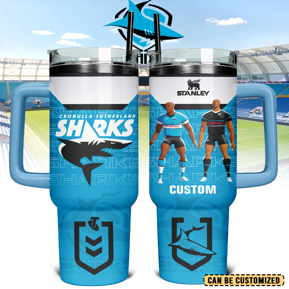 Auspiritmerch Cronulla-Sutherland Sharks Custom Stanley Quencher 40oz Stainless Steel Tumbler With Handle
