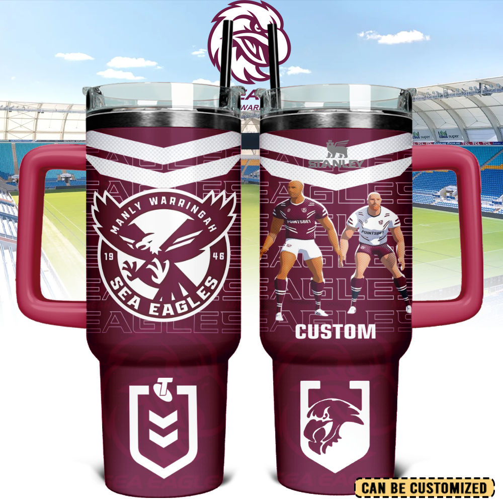 Auspiritmerch Manly Warringah Sea Eagles Custom Stanley Quencher 40oz Stainless Steel Tumbler With Handle