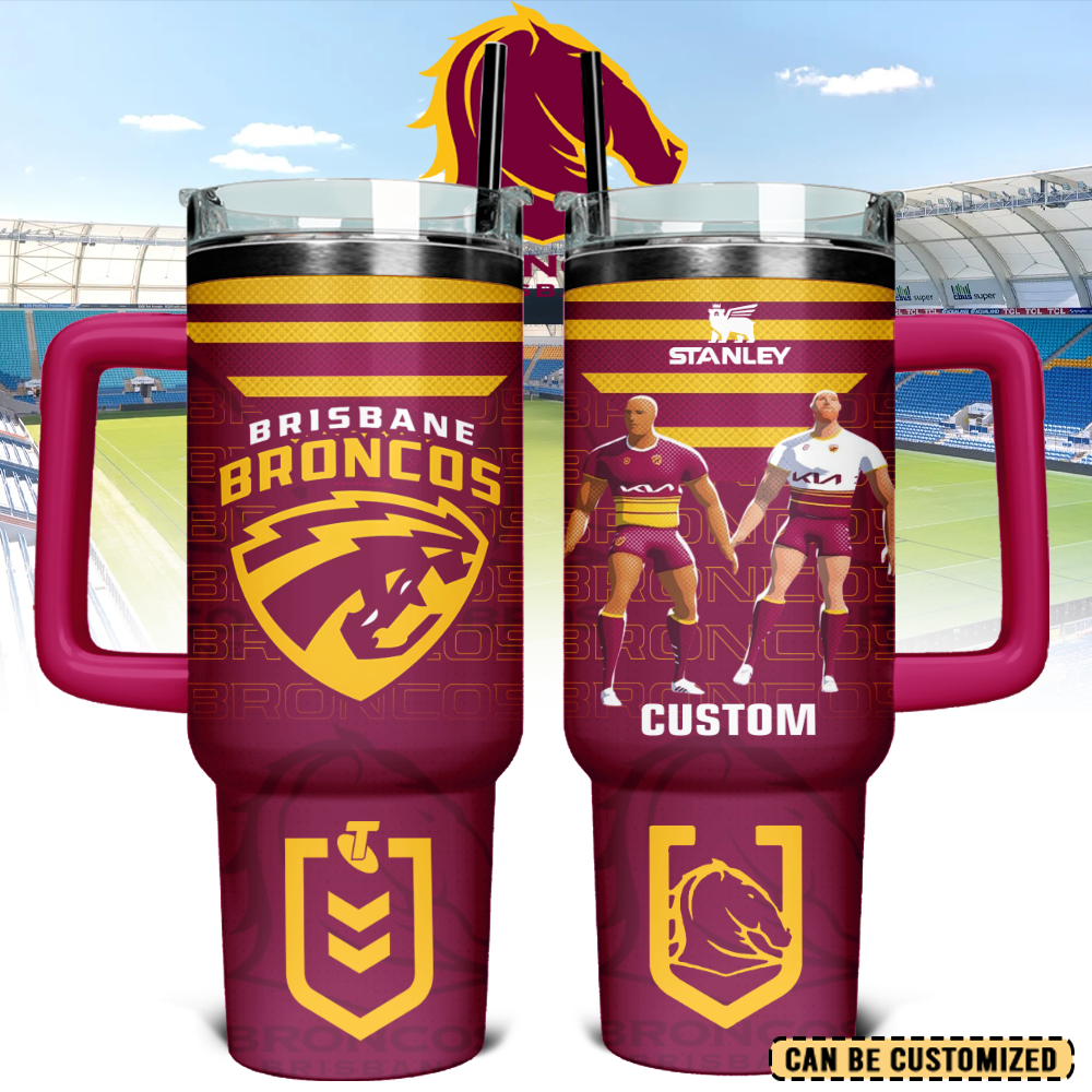 Auspiritmerch Brisbane Broncos Custom Stanley Quencher 40oz Stainless Steel Tumbler With Handle