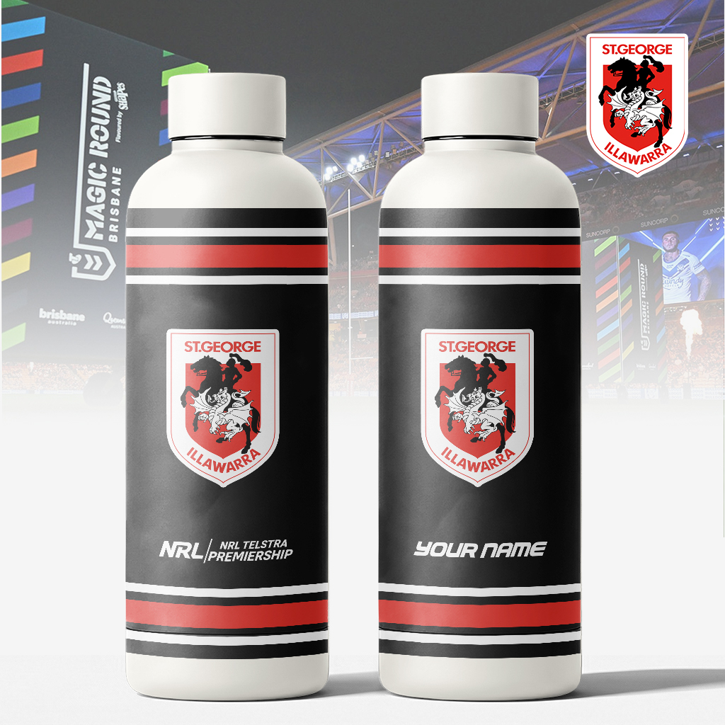Auspiritmerch St. George Illawarra Dragons Personalized Metal Water Bottle Gift For Fans