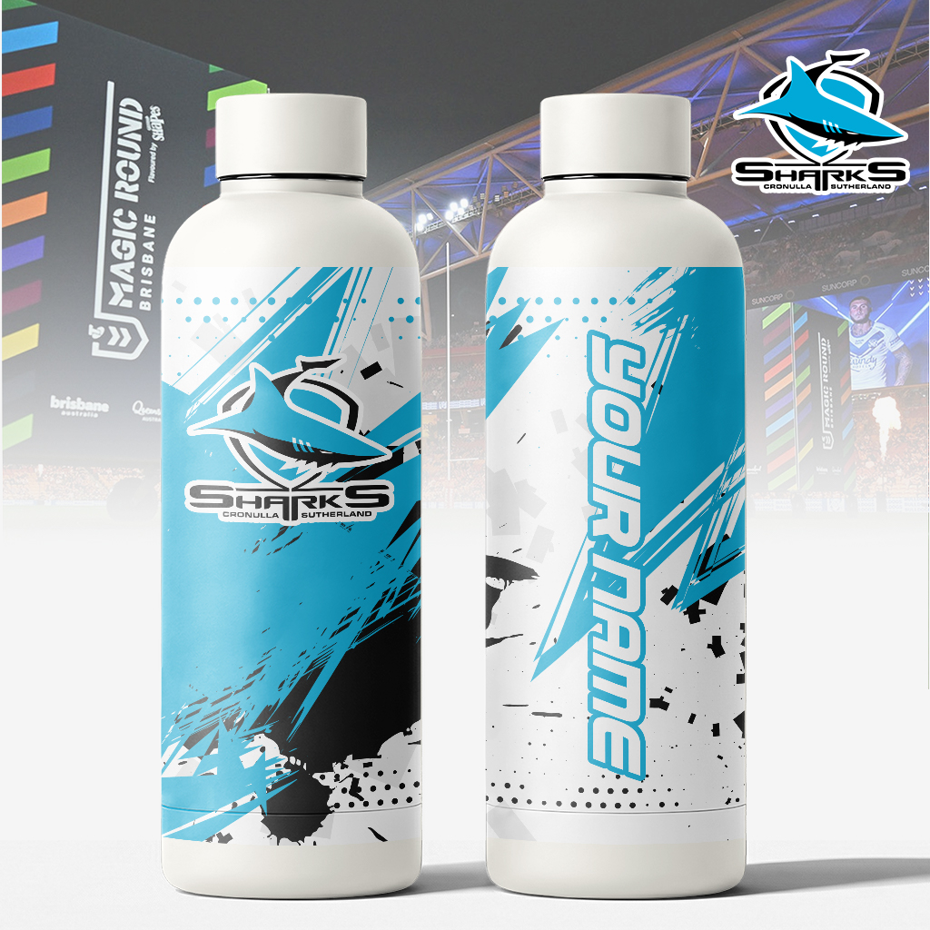Auspiritmerch Cronulla-Sutherland Sharks Personalized Metal Water Bottle Gift For Fans