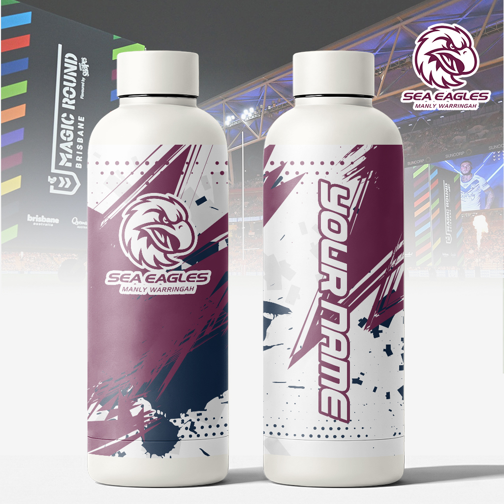 Auspiritmerch Manly Warringah Sea Eagles Personalized Metal Water Bottle Gift For Fans