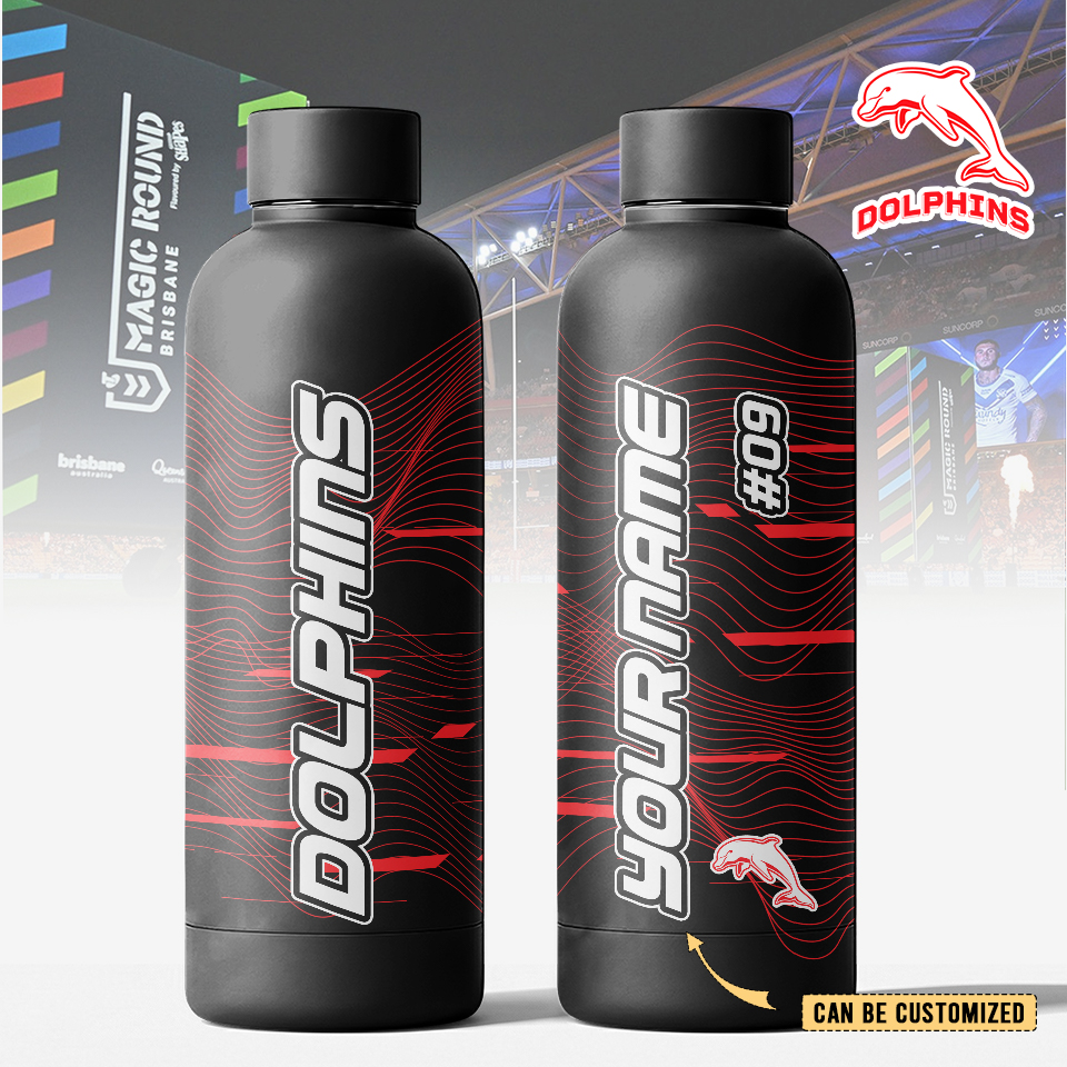 Auspiritmerch Dolphins Personalized Metal Water Bottle Gift For Fans