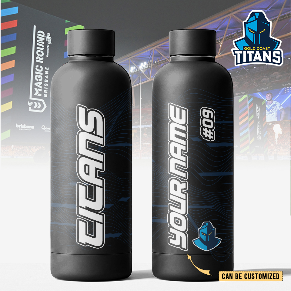 Auspiritmerch Gold Coast Titans Personalized Metal Water Bottle Gift For Fans