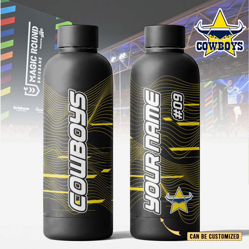 Auspiritmerch North Queensland Cowboys Personalized Metal Water Bottle Gift For Fans