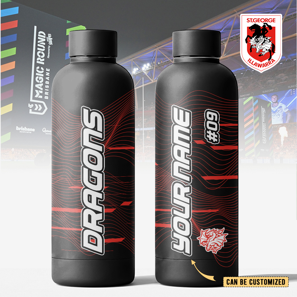 Auspiritmerch St. George Illawarra Dragons Personalized Metal Water Bottle Gift For Fans