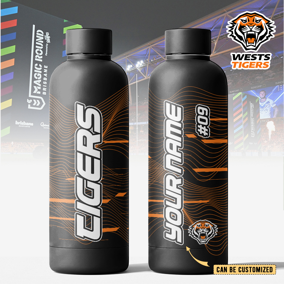 Auspiritmerch Wests Tigers Personalized Metal Water Bottle Gift For Fans