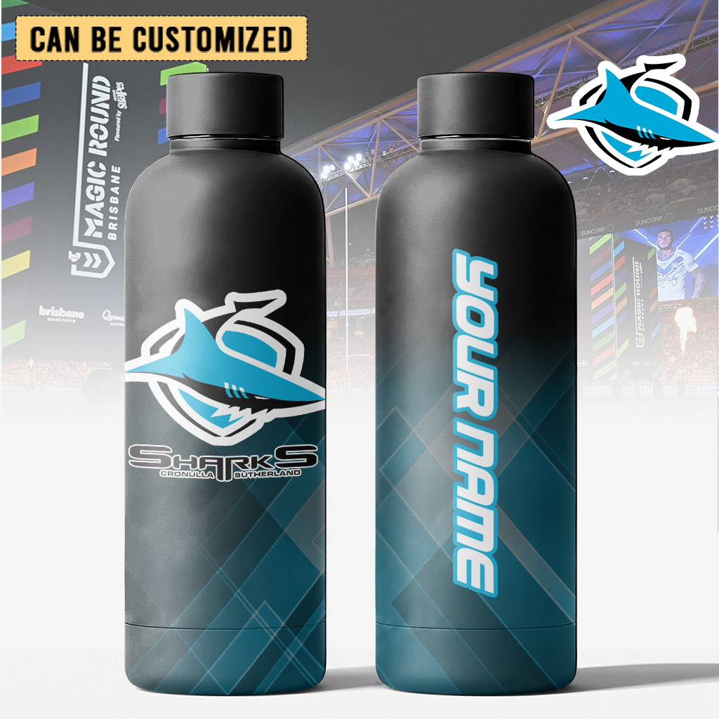 Auspiritmerch Cronulla-Sutherland Sharks Personalized Metal Water Bottle Gift For Fans