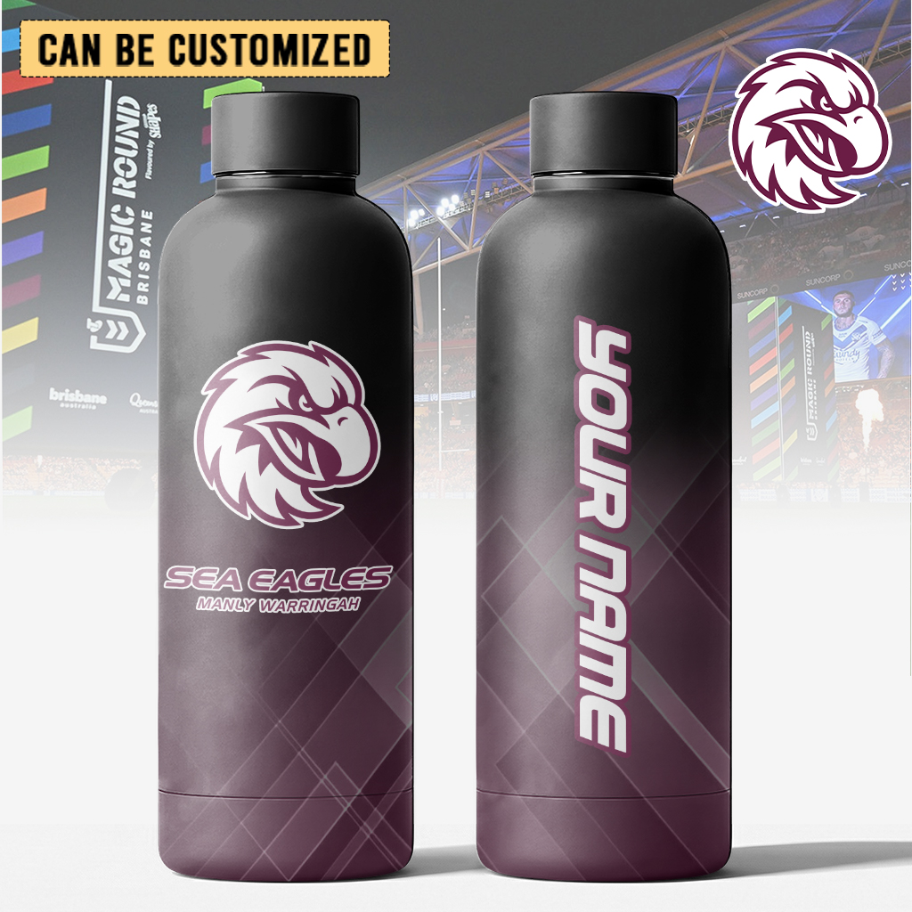 Auspiritmerch Manly Warringah Sea Eagles Personalized Metal Water Bottle Gift For Fans