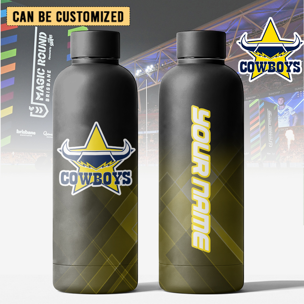 Auspiritmerch North Queensland Cowboys Personalized Metal Water Bottle Gift For Fans