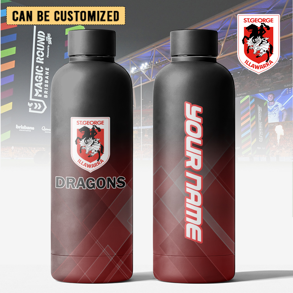 Auspiritmerch St. George Illawarra Dragons Personalized Metal Water Bottle Gift For Fans
