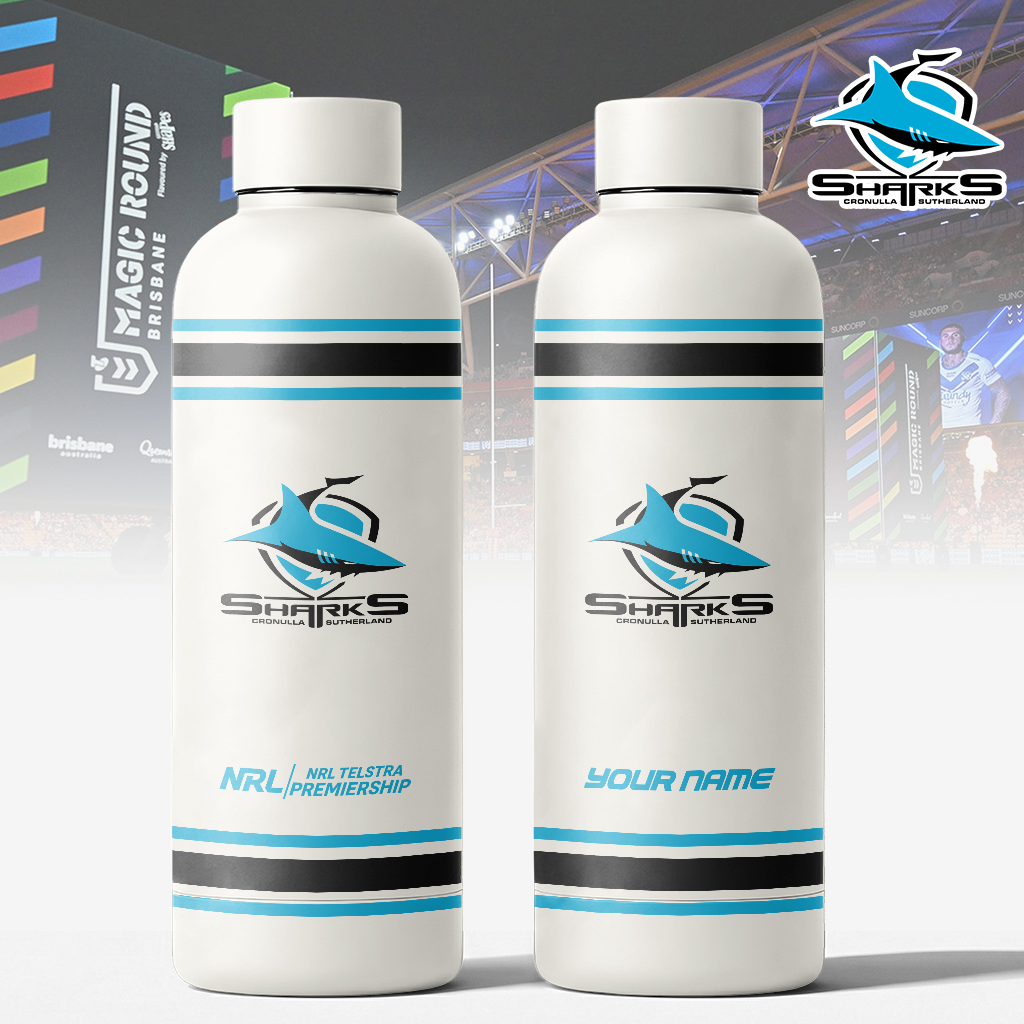 Auspiritmerch Cronulla-Sutherland Sharks Personalized Metal Water Bottle Gift For Fans
