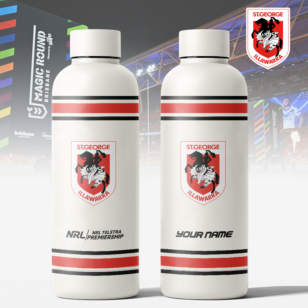 Auspiritmerch St. George Illawarra Dragons Personalized Metal Water Bottle Gift For Fans