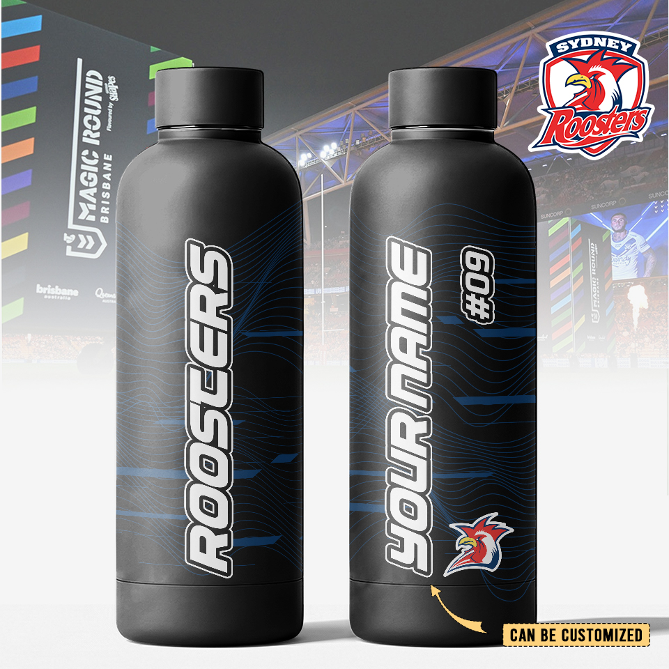 Auspiritmerch Sydney Roosters Personalized Metal Water Bottle Gift For Fans